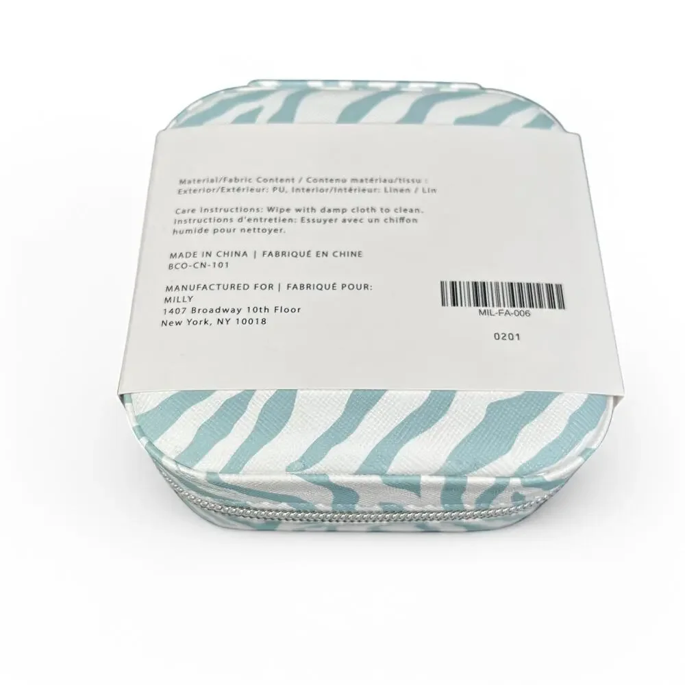 Milly Traveling Jewelry Case Zebra Animal Print Blue White